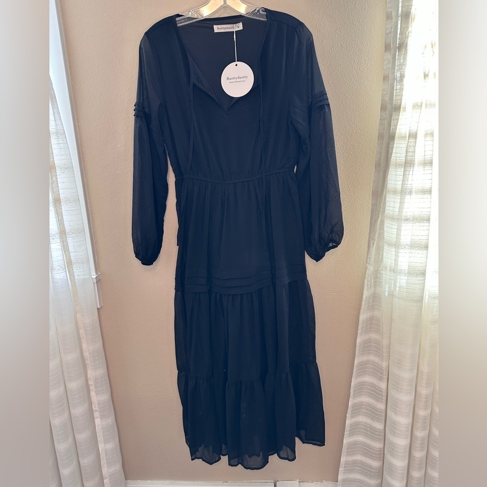 NWT RusttyDustty Women’s Modern Bohemian Sheer Tiered Dress Size Medium …